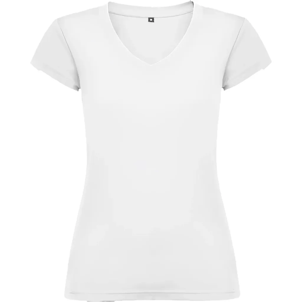 Camiseta De Mujer Cuello en V Personalizada Varios Colores Roly - Victoria (XS, logo frontal, Blanco)